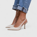 Women's Beige Suede Pointed Toe Slingback Heels