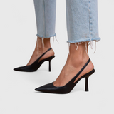 Women's Beige Suede Pointed Toe Slingback Heels