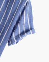 Men's Blue Striped Cotton Short Sleeve Shirt