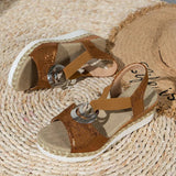 Women's Beige Mesh Espadrille Wedge Sandals