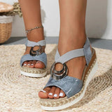 Women's Beige Mesh Espadrille Wedge Sandals