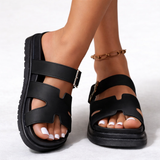 Women's Black Leather Platform Sandals