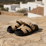 Women's Black Leather Platform Sandals