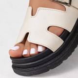 Women's Black Leather Platform Sandals