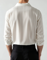 Men's White Striped Cotton Long Sleeve Shirt