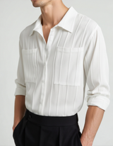 Men's White Striped Cotton Long Sleeve Shirt