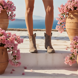 Women's Taupe Suede Western Block Heel Boots
