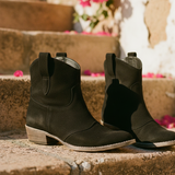 Women's Taupe Suede Western Block Heel Boots