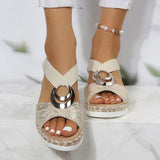 Women's Beige Mesh Espadrille Wedge Sandals