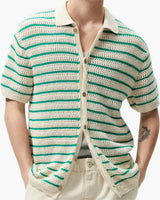 Women's Green and Cream Striped Knit Cardigan