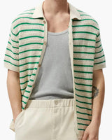 Women's Green and Cream Striped Knit Cardigan