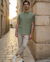 Men's Sage Linen Short Sleeve Button-Up Shirt