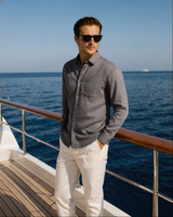 Men's Cream Linen Long Sleeve Shirt
