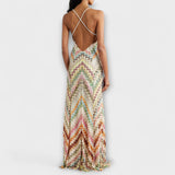 Women's Sequin Chevron Evening Maxi Dress