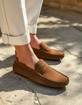 Men's Navy Suede Penny Driver Loafers