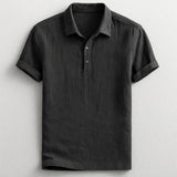Men's Navy Linen Short Sleeve Polo Shirt