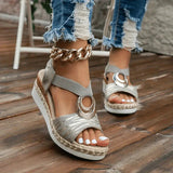 Women's Beige Mesh Espadrille Wedge Sandals