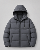 Men's Winter Puffer Jacket With Drawstring Hood & Zip Pockets