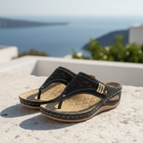 Women’s Black Leather Wedge Sandal – Arch Support