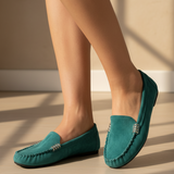 Women's Black Suede Loafers - Metal Detail