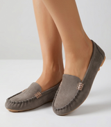 Women's Black Suede Loafers - Metal Detail