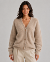 Women's Fluffy V-Neck Button-Front Cardigan