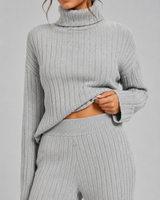 Women's Ribbed Knitted Co-Ord Set With Wide-Leg Trousers