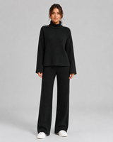 Women's Ribbed Knitted Co-Ord Set With Wide-Leg Trousers