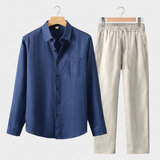 Men's Navy Linen Shirt and Pants Set