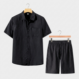 Men's Black Linen Shirt and Shorts Set