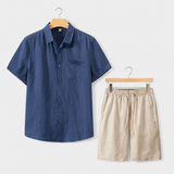 Men’s Linen Short Sleeve Shirt and Shorts Set