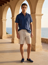 Men’s Linen Short Sleeve Shirt and Shorts Set