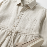 Men's Beige Linen Long Sleeve Shirt and Pants Set