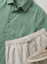 Men’s Linen Short Sleeve Shirt & Shorts Set