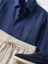 Men's Navy Linen Shirt and Pants Set