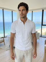 Men's Navy Cotton Zip Polo Shirt
