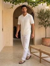 Men's Cream Ribbed Knit Polo Shirt