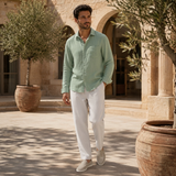 Men’s Linen Shirt and Pants Set – Green