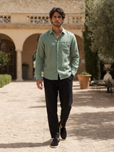 Men's Linen Long Sleeve Shirt and Pants Set - Button-Up
