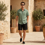 Men’s Linen Short Sleeve Shirt and Shorts Set