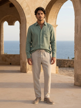 Men's Linen Long Sleeve Shirt and Pants Set - Resort