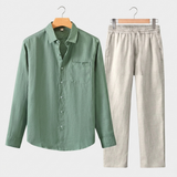 Men's Linen Long Sleeve Shirt and Pants Set - Resort