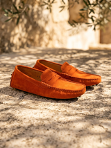Men's Navy Suede Penny Driver Loafers
