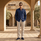 Men's Navy Linen Shirt and Pants Set