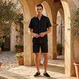 Men's Black Linen Shirt and Shorts Set