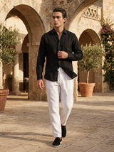 Men's Black Linen Shirt and Pants Set - Relaxed