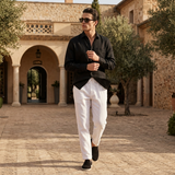 Men's Black Linen Shirt and Pants Set - Relaxed