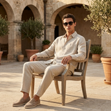 Men's Beige Linen Long Sleeve Shirt and Pants Set