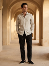Men's Beige and Black Linen Long Sleeve Set