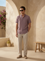 Men's Linen Short Sleeve Button-Up Shirt